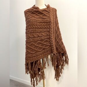Elegant Brown Cable Knit Sweater Poncho